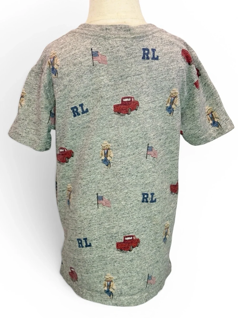 Polo Ralph Lauren Boy’s Grey All-Over Print Bear Truck Short Sleeve Shirt Size 7